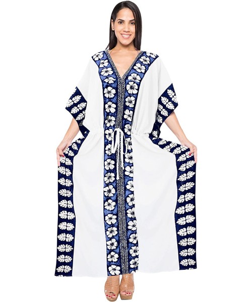 Cover-Ups Women's Loose Caftan Swimsuit Cover Up Beach Casual Dress Solid Plain - Ghost White_b984 - C91886S8NTG