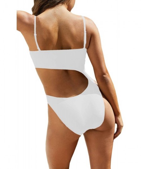 One-Pieces Women's Square Neck Cut Out Padded One Piece Swimsuit Monokini - White - CL194A3QMT3