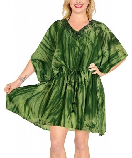 Cover-Ups Dress Beachwear Boho Bikini Cover up Top Tunic Caftans Womens Tie Dye Drawsting - Green_y132 - CF18X0M405D