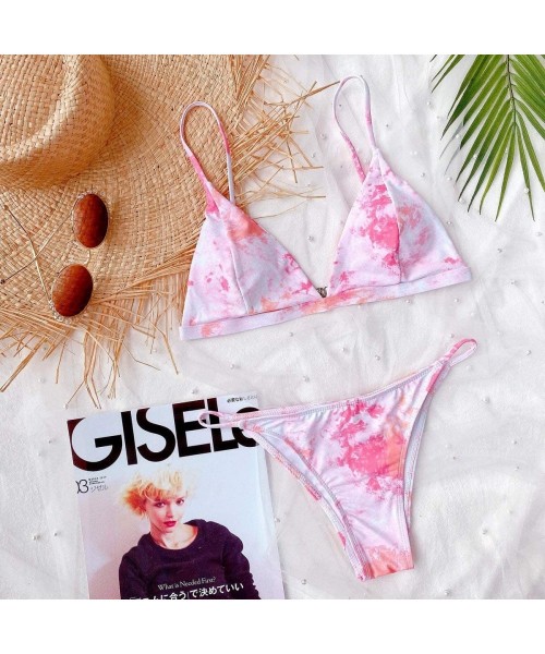 Sets Women's Marble Pattern 2 Piece Triangle Bikini Sets Swimsuits - Baby Pink - CE19DYRURMN