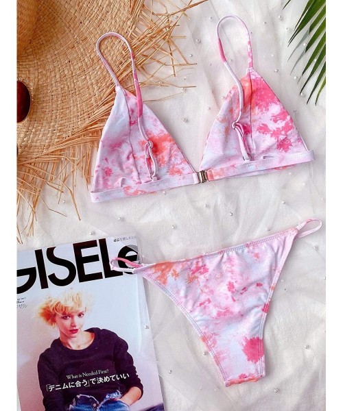 Sets Women's Marble Pattern 2 Piece Triangle Bikini Sets Swimsuits - Baby Pink - CE19DYRURMN