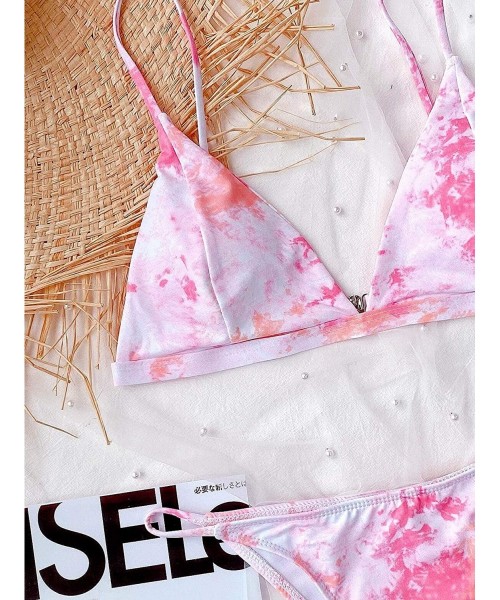 Sets Women's Marble Pattern 2 Piece Triangle Bikini Sets Swimsuits - Baby Pink - CE19DYRURMN