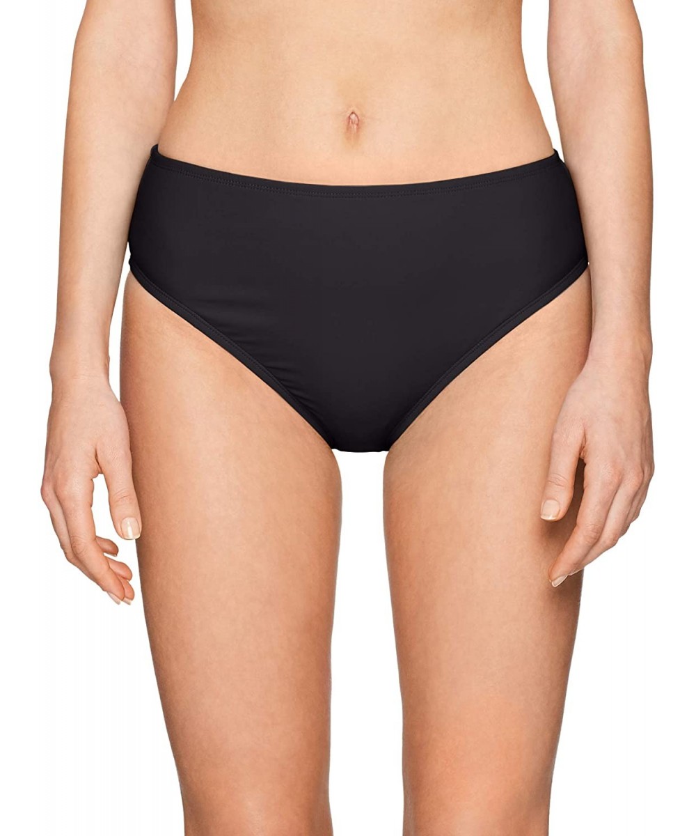 Bottoms Women's Solid Mid Waist Hipster Bikini Swimsuit Bottom - Black//Solid - C318I3R09IX