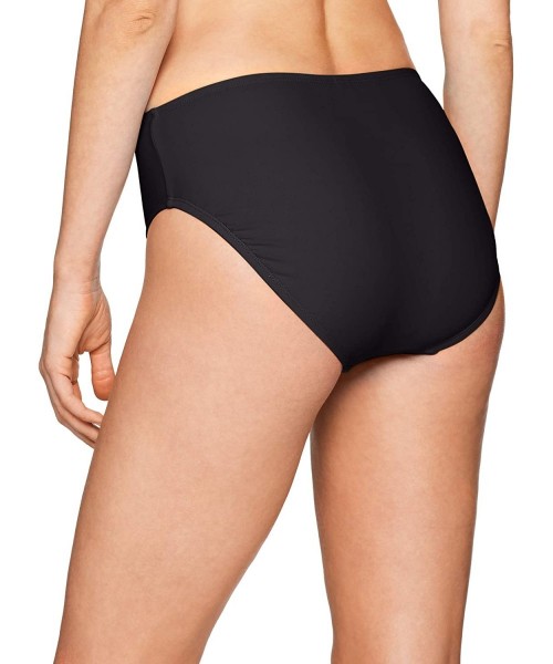 Bottoms Women's Solid Mid Waist Hipster Bikini Swimsuit Bottom - Black//Solid - C318I3R09IX