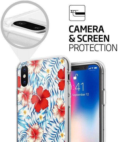 Sets Case Compatible iPhone X XS Gel Silicone Rubber Clear Soft Ultra-Slim Flower Geometric Panda Back Cover for iPhone Xs MA...