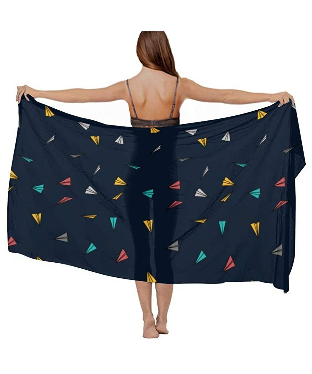 Cover-Ups Women Luxury Chiffon Swimwear Cover Up- Oversize Beach Sarong Shawl Wrap - Colored Paper Plane - CM19C4KGW6D