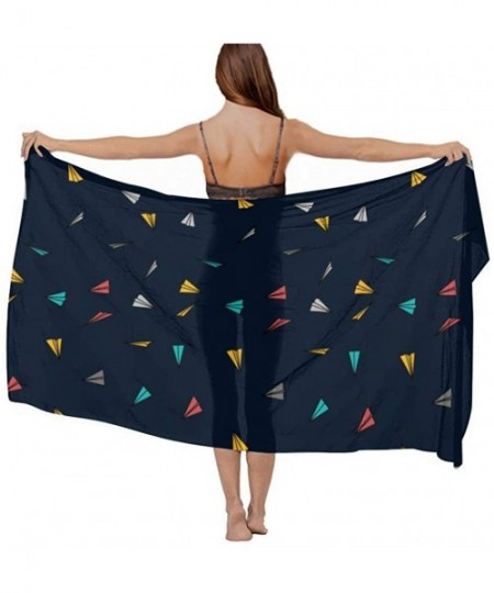 Cover-Ups Women Luxury Chiffon Swimwear Cover Up- Oversize Beach Sarong Shawl Wrap - Colored Paper Plane - CM19C4KGW6D