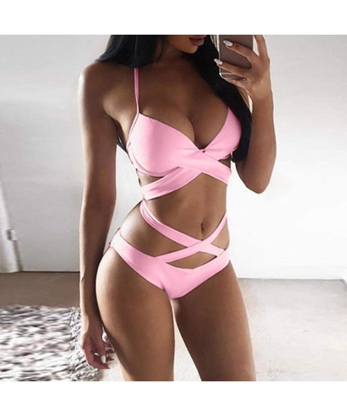 Racing Women's Swimsuits One Piece Tummy Control Front Cross Backless Swimsuit Funny Bathing Suit Monokini Swimwear A pink - ...