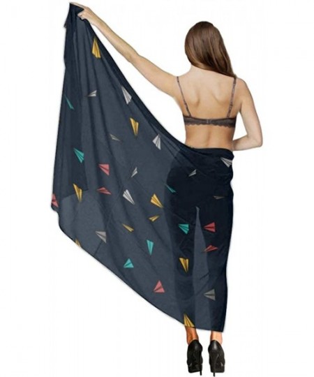 Cover-Ups Women Luxury Chiffon Swimwear Cover Up- Oversize Beach Sarong Shawl Wrap - Colored Paper Plane - CM19C4KGW6D