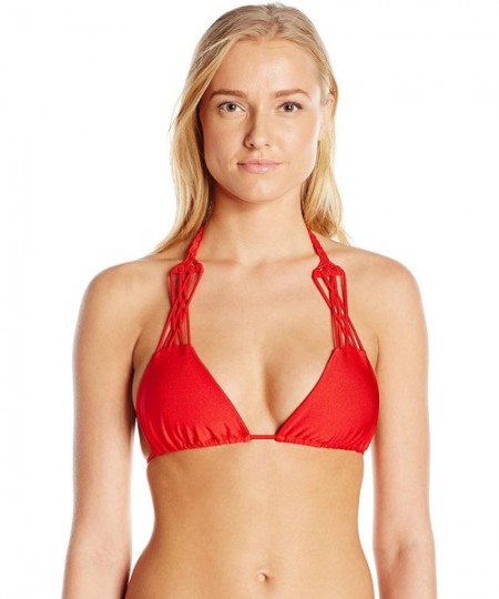 Tops Women's Cuba Libre Crisscross Braided Triangle Bikini Top - Red - C511QVPEPDD