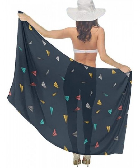 Cover-Ups Women Luxury Chiffon Swimwear Cover Up- Oversize Beach Sarong Shawl Wrap - Colored Paper Plane - CM19C4KGW6D