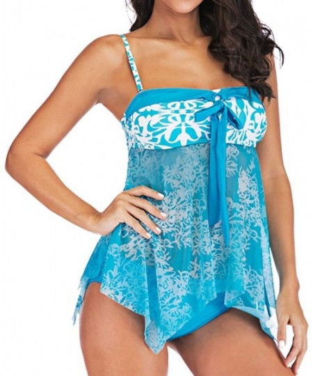 One-Pieces Trendy Swimsuit Womens Tankini Sets with Ladies Dot Print Bikini Set Swimwear - Light Blue 02 - C118RGNU44X