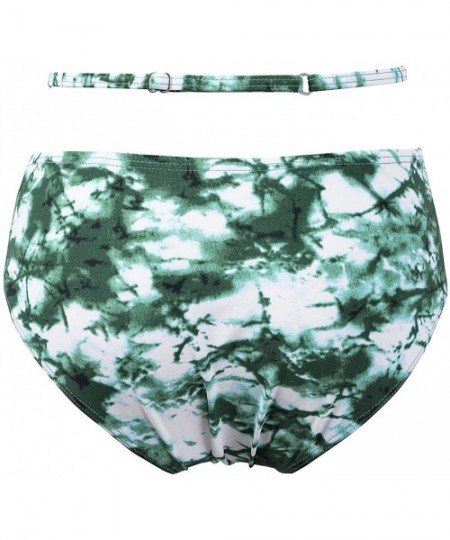 Bottoms Women's Sexy Cut Out Middle Waist Bikini Bottoms Retro Strappy Short Tankinis(FBA) - Green Leopard - CR189X46OZE