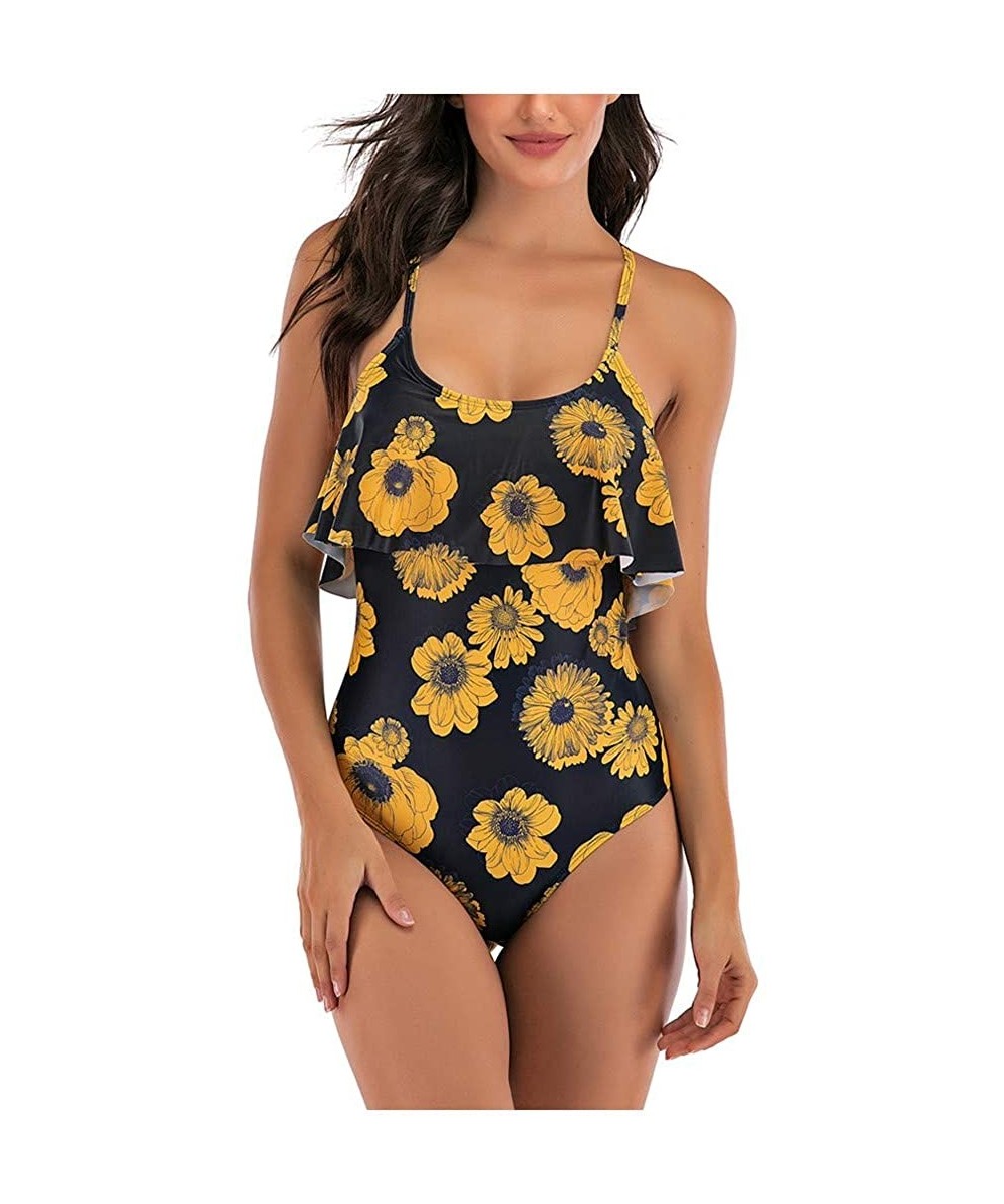 Tankinis Teen Girls Floral Printed One Piece Monokini Bathing Suits V Neck Ruffles Bikini Set Swimwear - Aa1 - C21989UGG6C