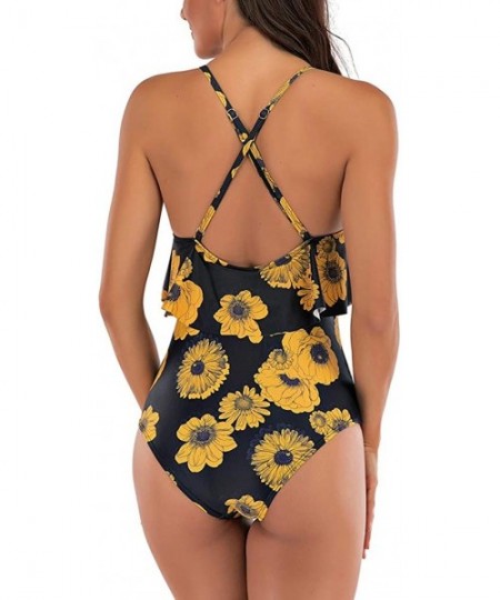 Tankinis Teen Girls Floral Printed One Piece Monokini Bathing Suits V Neck Ruffles Bikini Set Swimwear - Aa1 - C21989UGG6C