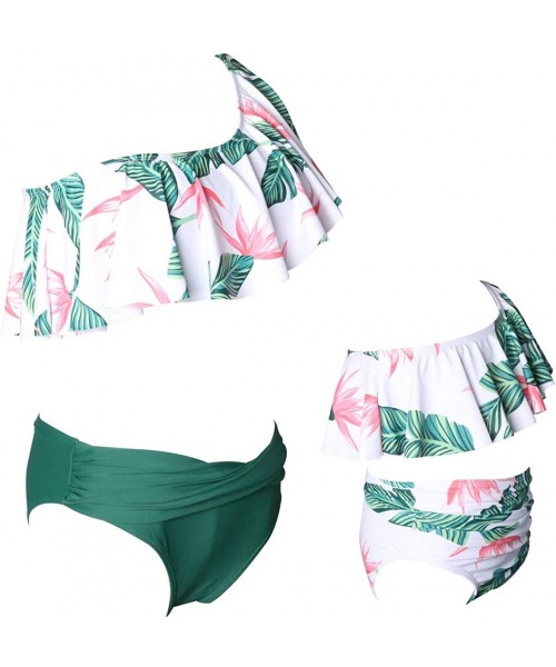 Sets Mommy and Me Matching Family Swimsuit Women Retro Flounce High Waisted Bikini Set Baby Girls Halter Neck Swimwear - Gree...