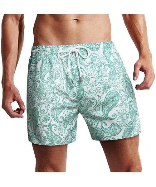 Briefs Men's Swim Trunks Quick Dry Beach Boxer Briefs Swimwear Board Shorts with Zipper Pocket - Green - CO18NX3TXNQ