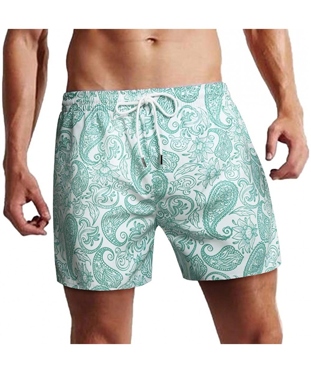 Briefs Men's Swim Trunks Quick Dry Beach Boxer Briefs Swimwear Board Shorts with Zipper Pocket - Green - CO18NX3TXNQ