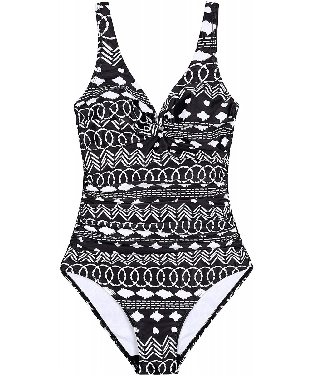 One-Pieces V Neck Tropical Forest Print Lace Up Waist One Piece Swimsuits for Women Bathing Suit - White - CG1943MZTUD