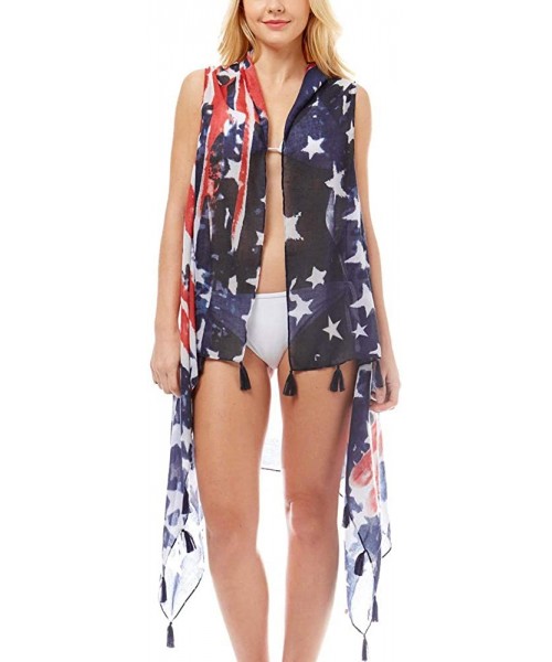 Cover-Ups Women Swimsuit Beach Cover up Fashion Half Ruffled Shawl Bikini Beachwear Bathing Suit - Usa Flag - Vest - CY19D6LNWCT