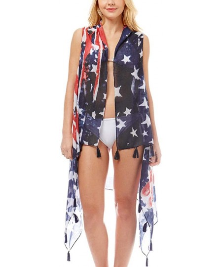 Cover-Ups Women Swimsuit Beach Cover up Fashion Half Ruffled Shawl Bikini Beachwear Bathing Suit - Usa Flag - Vest - CY19D6LNWCT