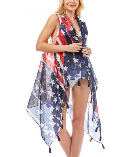 Cover-Ups Women Swimsuit Beach Cover up Fashion Half Ruffled Shawl Bikini Beachwear Bathing Suit - Usa Flag - Vest - CY19D6LNWCT