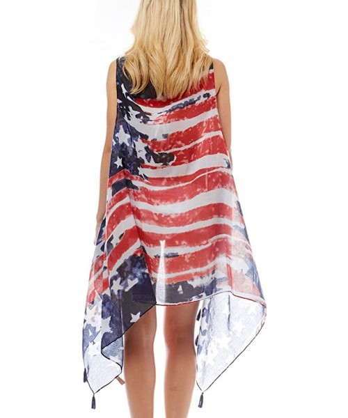 Cover-Ups Women Swimsuit Beach Cover up Fashion Half Ruffled Shawl Bikini Beachwear Bathing Suit - Usa Flag - Vest - CY19D6LNWCT