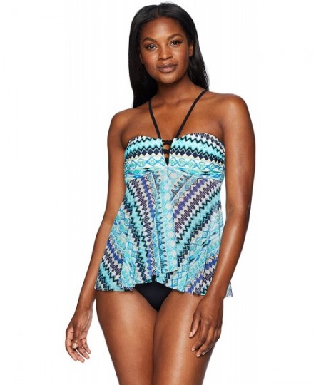 Tops Women's Bandeau Flyaway Tankini Top Swimsuit - Buena Vista Multi - C417YUC0MMQ