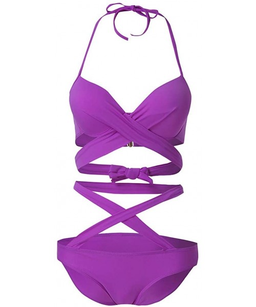 Tankinis Women Sexy High Cut One Piece Swimsuit Funny Bathing Suit Monokini Swimwear - Purple - CL196HCHAE9