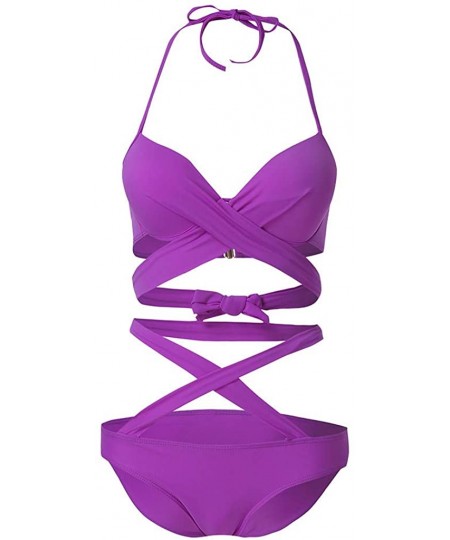 Tankinis Women Sexy High Cut One Piece Swimsuit Funny Bathing Suit Monokini Swimwear - Purple - CL196HCHAE9