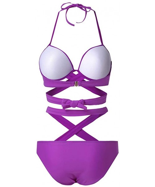 Tankinis Women Sexy High Cut One Piece Swimsuit Funny Bathing Suit Monokini Swimwear - Purple - CL196HCHAE9