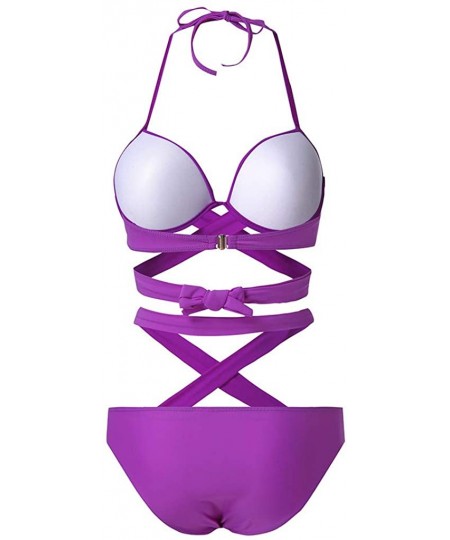 Tankinis Women Sexy High Cut One Piece Swimsuit Funny Bathing Suit Monokini Swimwear - Purple - CL196HCHAE9