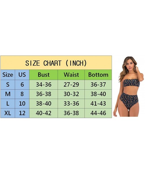 Sets Womens High Waisted Bandeau Bikini Swimsuits Sexy Floral Two Piece Bathing Suit - Navy - CY196OT4Q8S