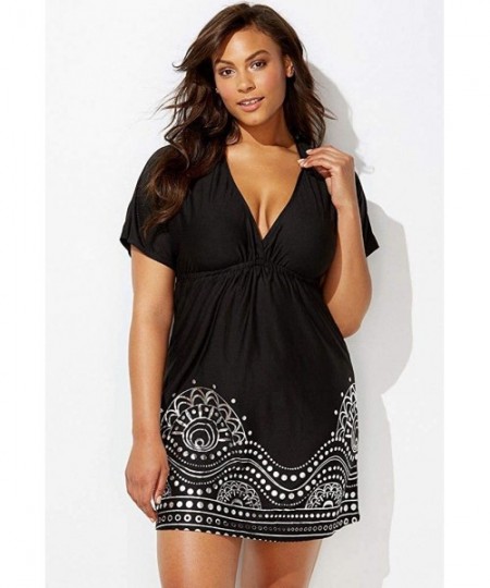 Cover-Ups Women's Plus Size Kate V-Neck Cover Up Dress - Black - CJ18HRQ59OZ