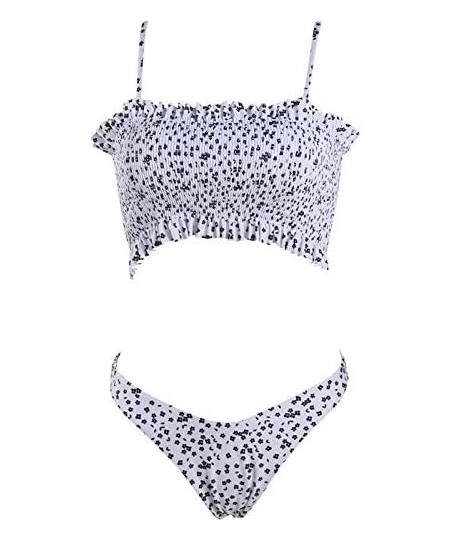 Sets Women's Shirred Bandeau Bikini Top High Waisted Bottom 2 Piece Swimsuits Bikini Set - White - CV18SYYZMDI