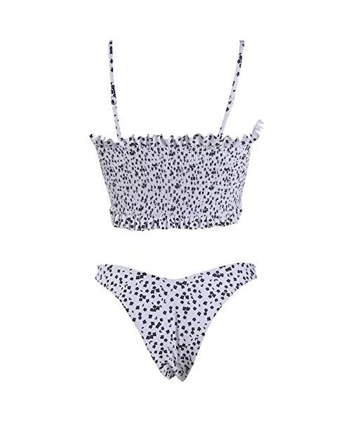 Sets Women's Shirred Bandeau Bikini Top High Waisted Bottom 2 Piece Swimsuits Bikini Set - White - CV18SYYZMDI