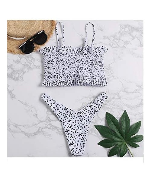 Sets Women's Shirred Bandeau Bikini Top High Waisted Bottom 2 Piece Swimsuits Bikini Set - White - CV18SYYZMDI