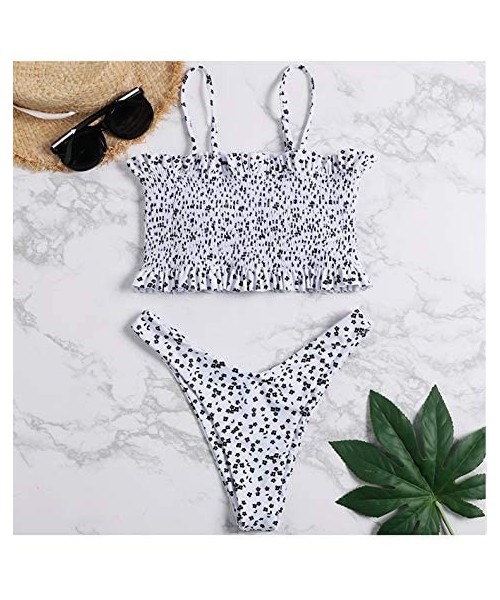 Sets Women's Shirred Bandeau Bikini Top High Waisted Bottom 2 Piece Swimsuits Bikini Set - White - CV18SYYZMDI