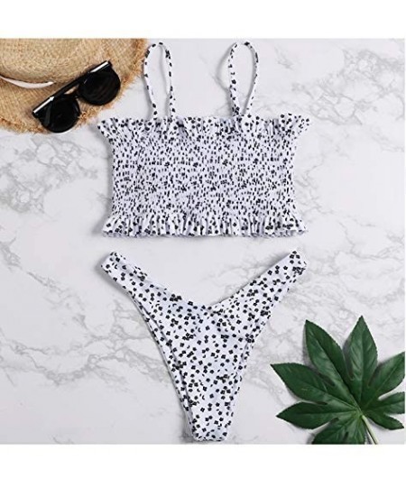 Sets Women's Shirred Bandeau Bikini Top High Waisted Bottom 2 Piece Swimsuits Bikini Set - White - CV18SYYZMDI