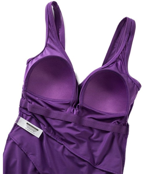 One-Pieces Women's Ruched Slimming Swimwear Tummy Control Bathing Suit One Piece Swimsuits - Dark Purple - C6182IQG0Q5