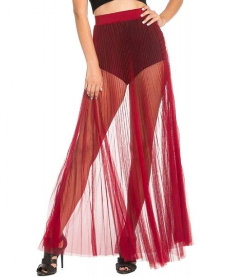 Tankinis Women Sexy Sheer Mesh Ruffle Cover Up Pants Ruffle Bikini Bottom Coverups - 03 - Skirt Red - CW18RWOGU9S