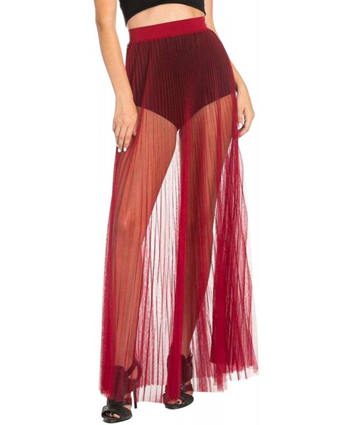 Tankinis Women Sexy Sheer Mesh Ruffle Cover Up Pants Ruffle Bikini Bottom Coverups - 03 - Skirt Red - CW18RWOGU9S