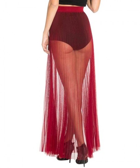 Tankinis Women Sexy Sheer Mesh Ruffle Cover Up Pants Ruffle Bikini Bottom Coverups - 03 - Skirt Red - CW18RWOGU9S