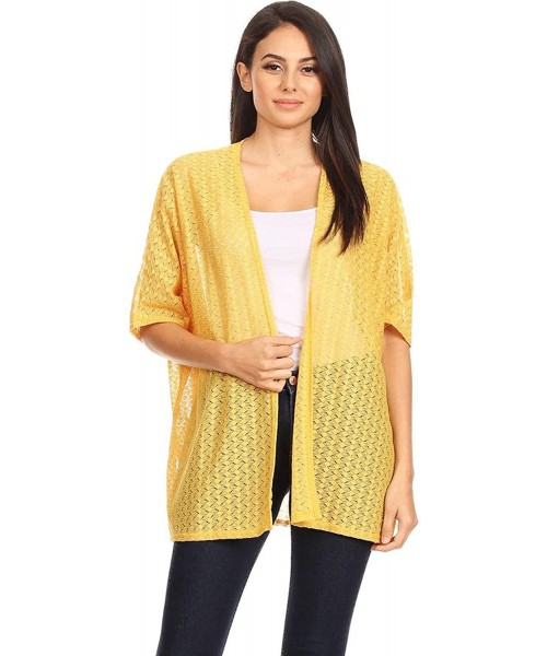 Cover-Ups Women's Solid Floral Print Casual Comfy Kimono Sleeve Open Front Cardigan Capes Plussize - Hcd00461 Yellow - CV18UX...