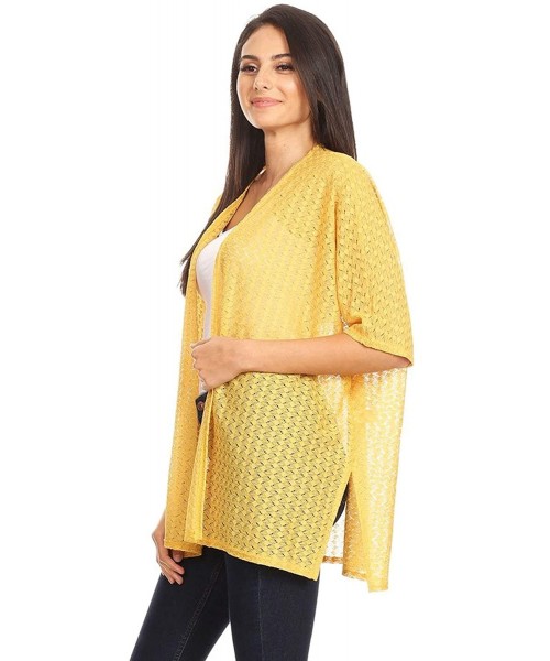 Cover-Ups Women's Solid Floral Print Casual Comfy Kimono Sleeve Open Front Cardigan Capes Plussize - Hcd00461 Yellow - CV18UX...