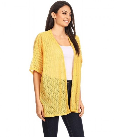 Cover-Ups Women's Solid Floral Print Casual Comfy Kimono Sleeve Open Front Cardigan Capes Plussize - Hcd00461 Yellow - CV18UX...