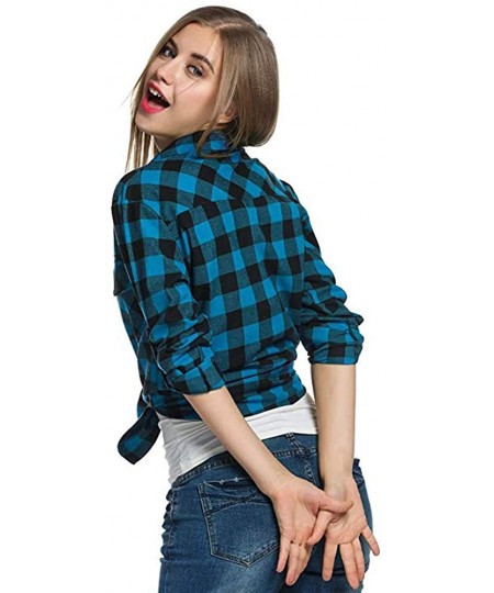 Racing Blouse for Women Long Sleeve Kimloog Womens Tartan Plaid Flannel Shirts Roll up Sleeve Casual Tops Button Down Blouse ...