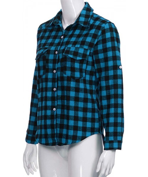 Racing Blouse for Women Long Sleeve Kimloog Womens Tartan Plaid Flannel Shirts Roll up Sleeve Casual Tops Button Down Blouse ...