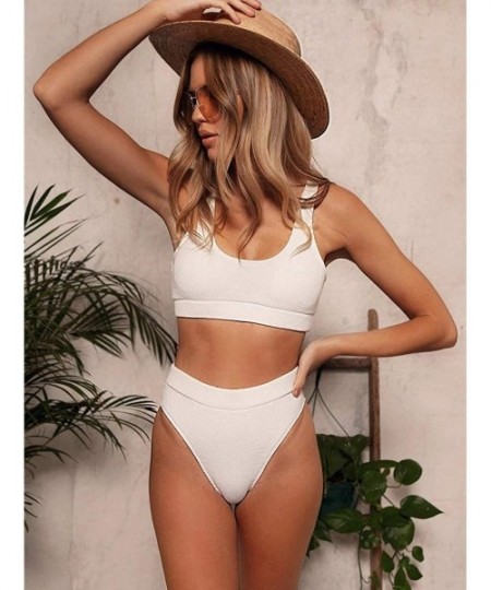 Sets Women High Waisted Swimsuit Padded Push Up Two Piece Bandeau Bikini Set Swimwear Bathing Suit - White - CL1983G5OR8