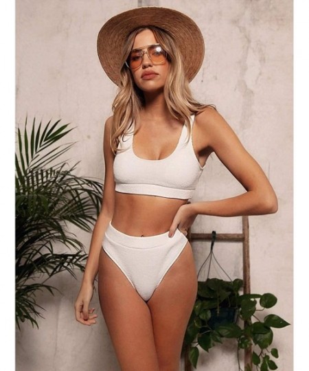 Sets Women High Waisted Swimsuit Padded Push Up Two Piece Bandeau Bikini Set Swimwear Bathing Suit - White - CL1983G5OR8